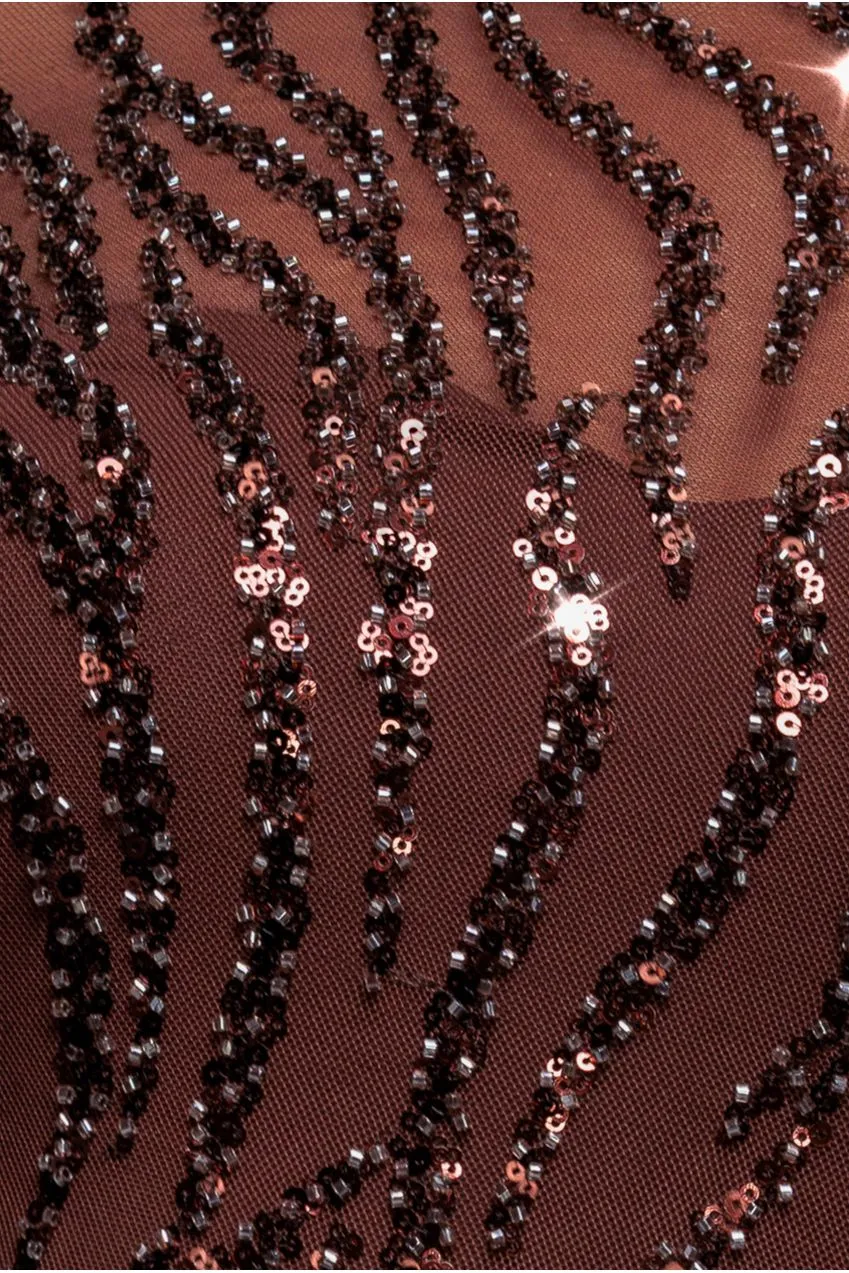 Goddiva Ombre abito maxi paillettes marrone
