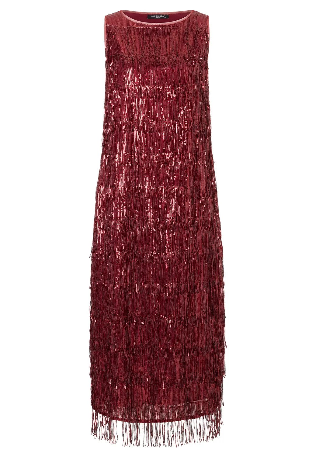 Ana Alcazar Cebi abito paillettes bordeaux frange