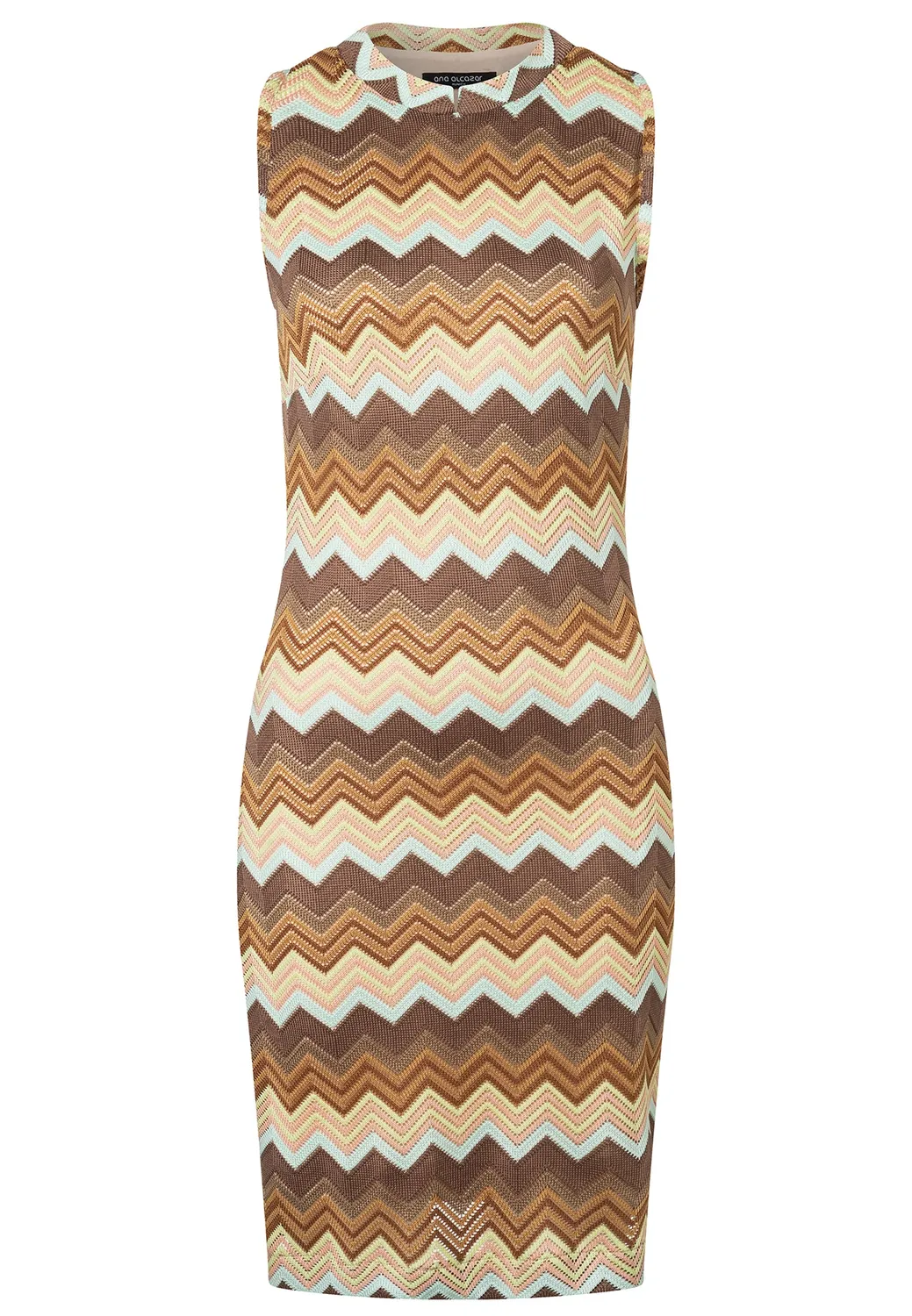Ana Alcazar Disan abito tubino maglia beige zigzag