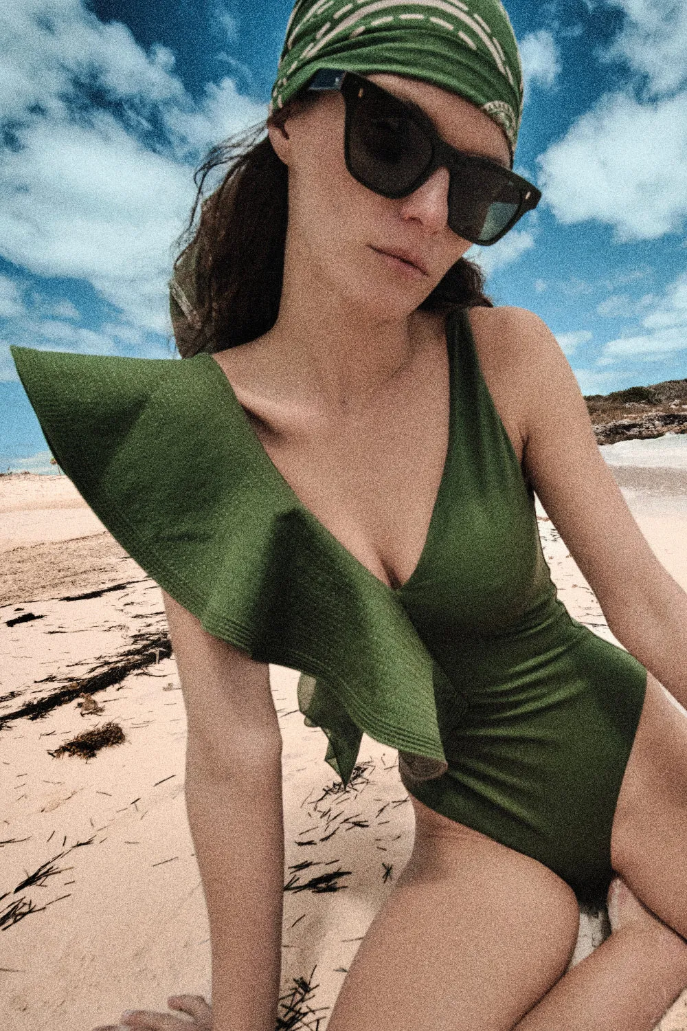 Johanna Ortiz Boleros costume intero verde volant lycra