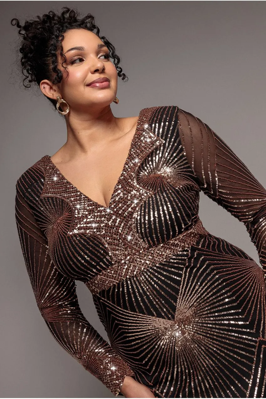 Goddiva Plus abito maxi paillettes oro rosa 18