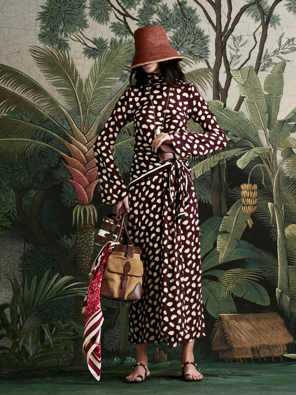 Johanna Ortiz Elegancia Gitana abito midi seta vino