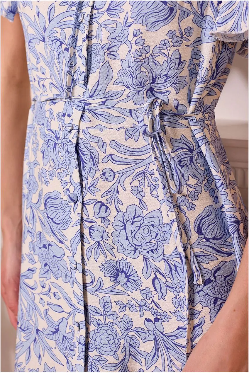 Angeleye Abito Maxi Bianco Floreale Blu Estate