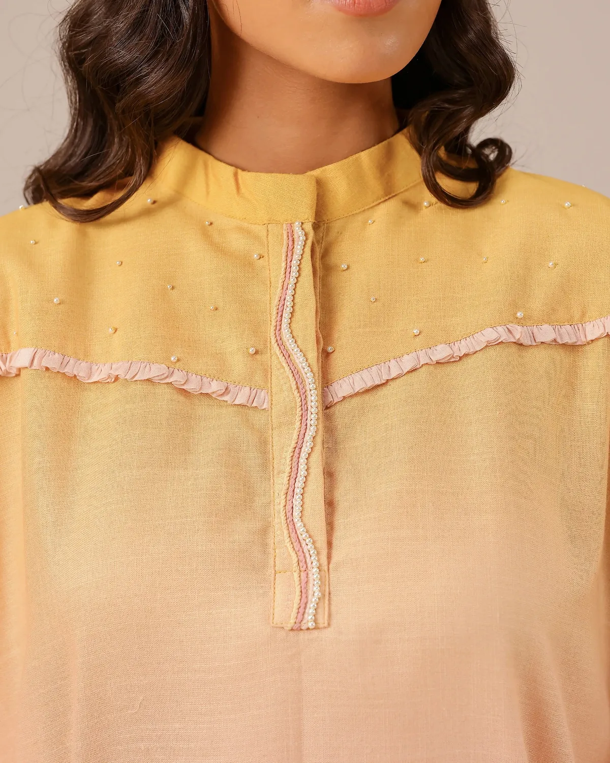 Our Dve Palm Whisper tunica lino sfumato giallo rosa