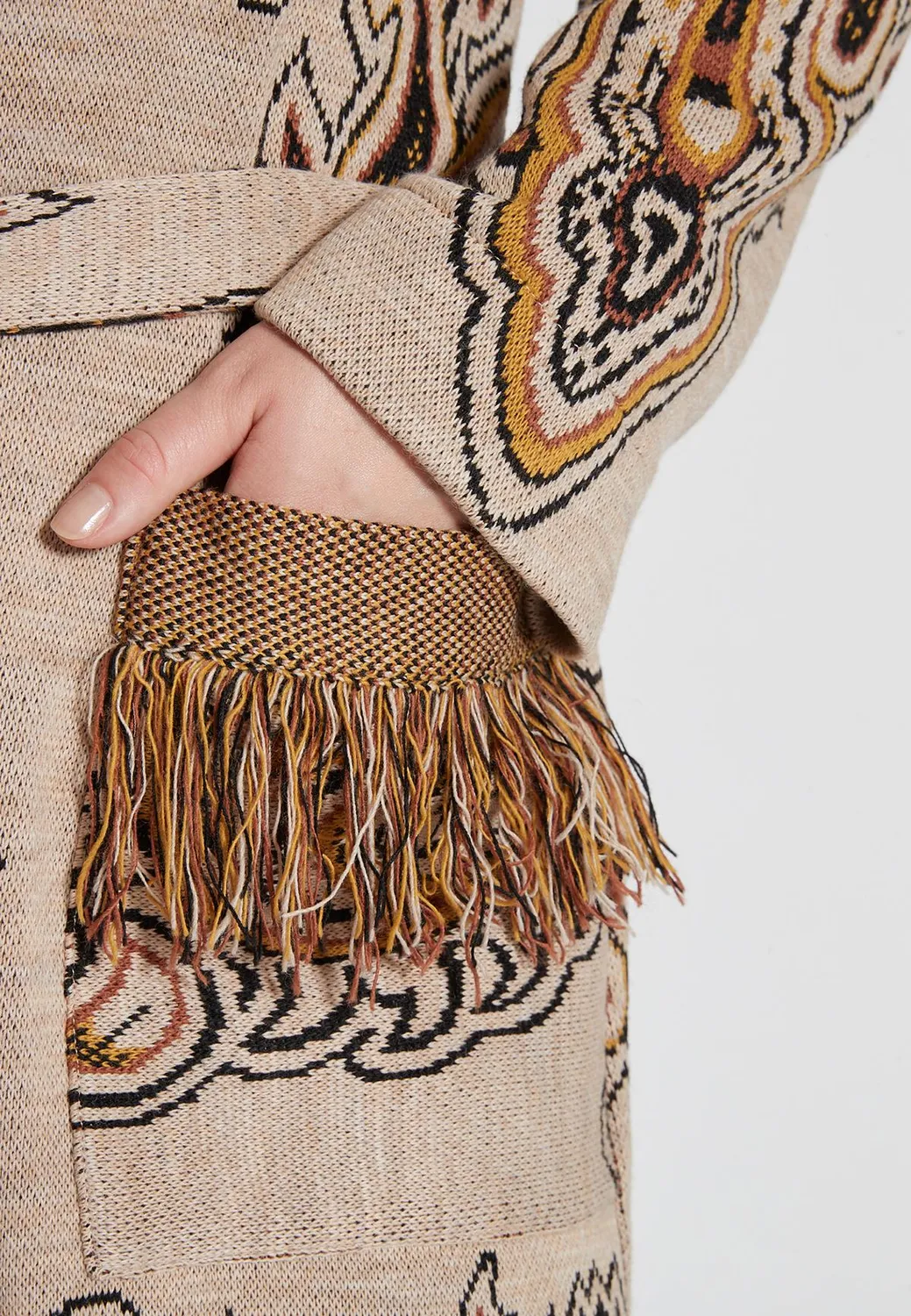 Ana Alcazar Haberi cappotto maglia beige paisley