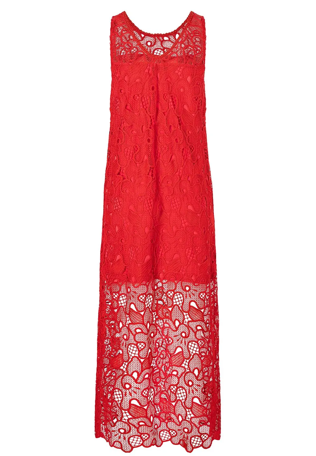 Ana Alcazar Zafosa abito maxi rosso pizzo floreale