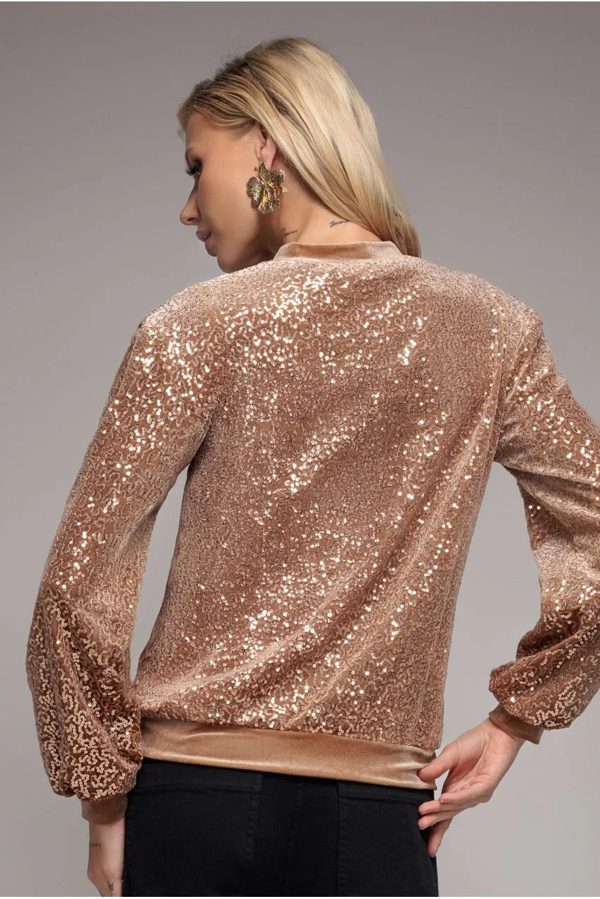 Goddiva Sequin Velvet Jumper maglione champagne paillettes