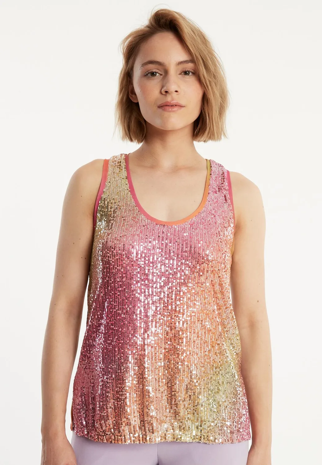 Ana Alcazar Zagara top paillettes pastello rosa
