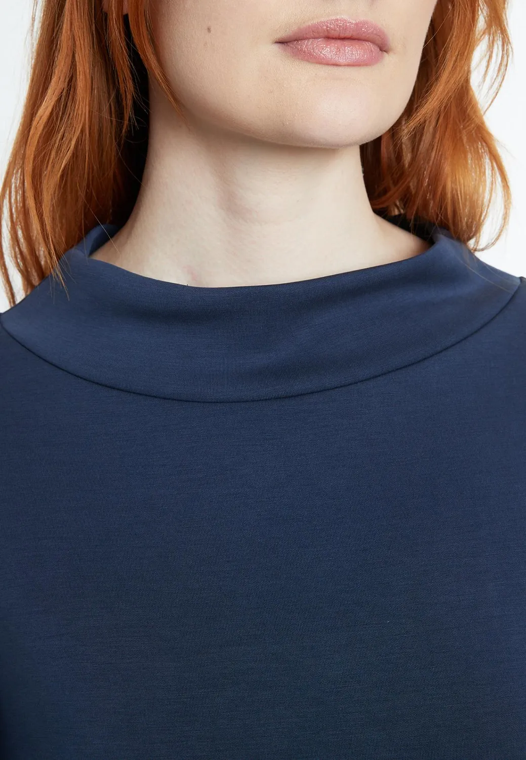 Ana Alcazar Sedani abito midi blu jersey manica lunga