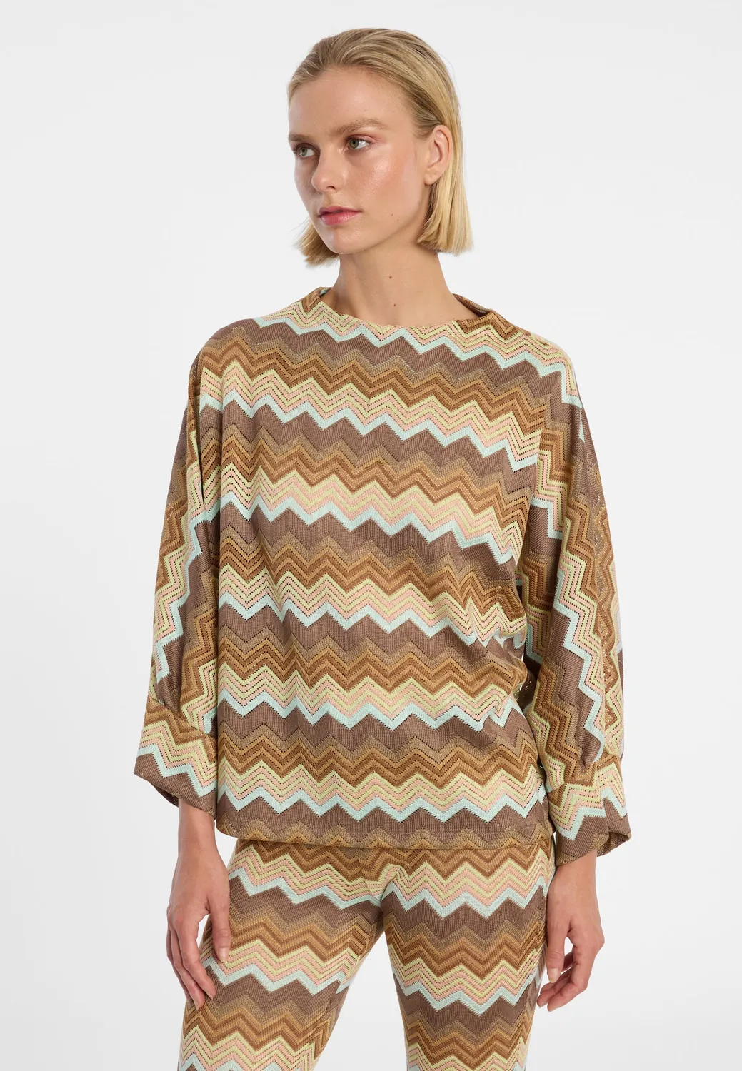 Ana Alcazar Duora top maglia zigzag maniche palloncino