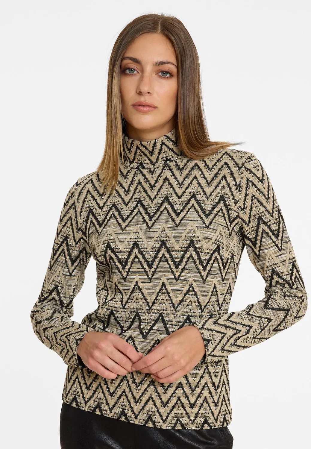 Ana Alcazar Ashila maglia zigzag beige nero
