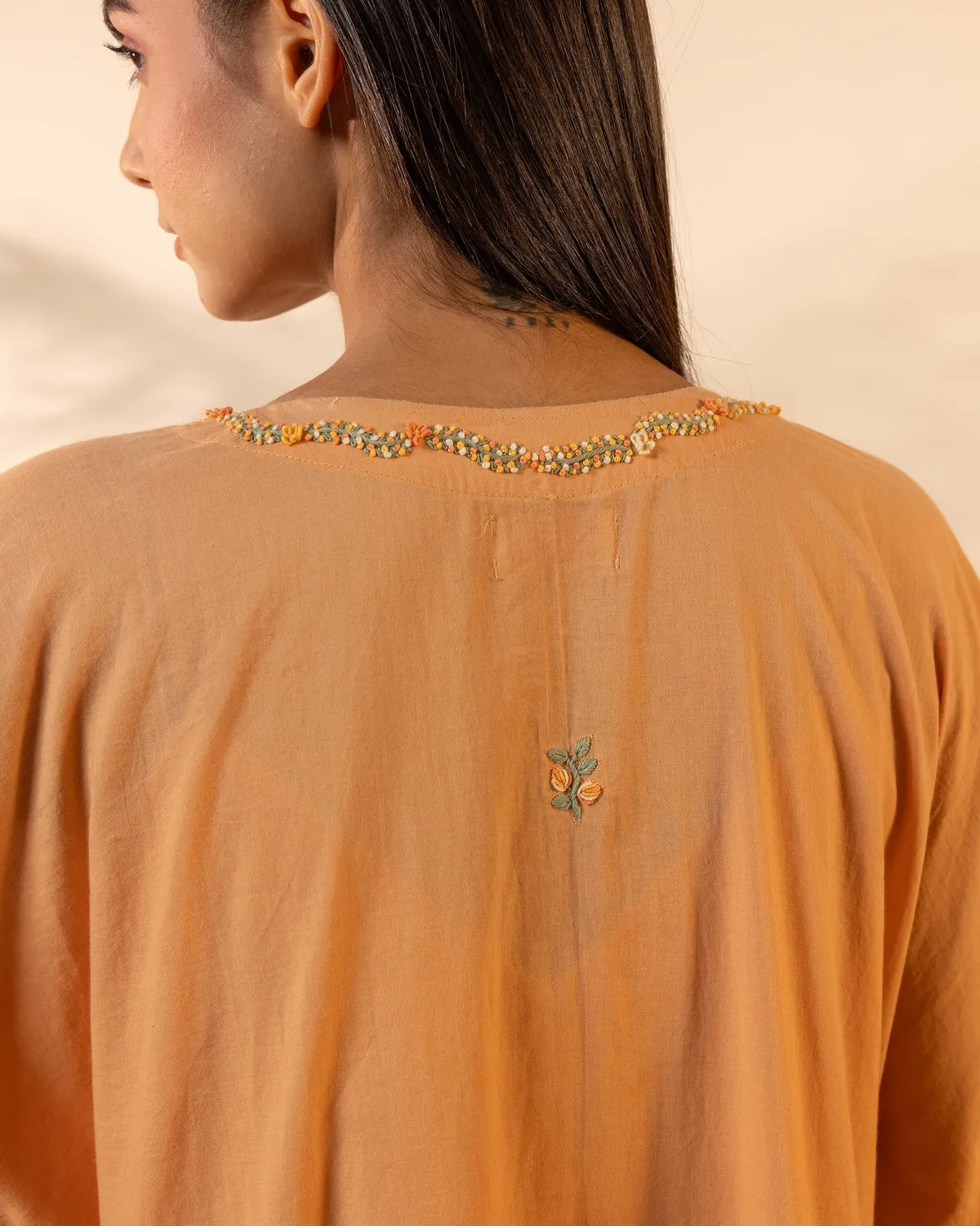 Our Dve Tangerine Kaftano arancione cotone ricamo