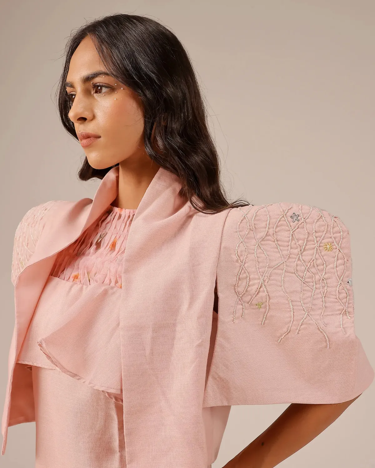 Our Dve Palm Pop giacca rosa corta lino