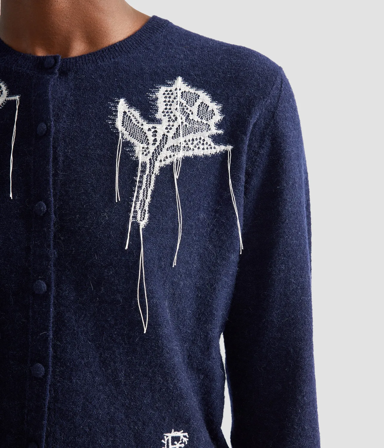 Erdem Fine Alpaca Blend Fitted Cardigan blu navy pizzo