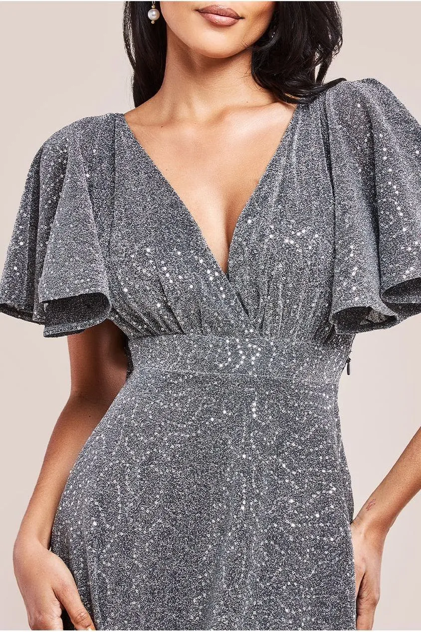 Goddiva Sequin Lurex DR3680 abito lungo argento paillettes