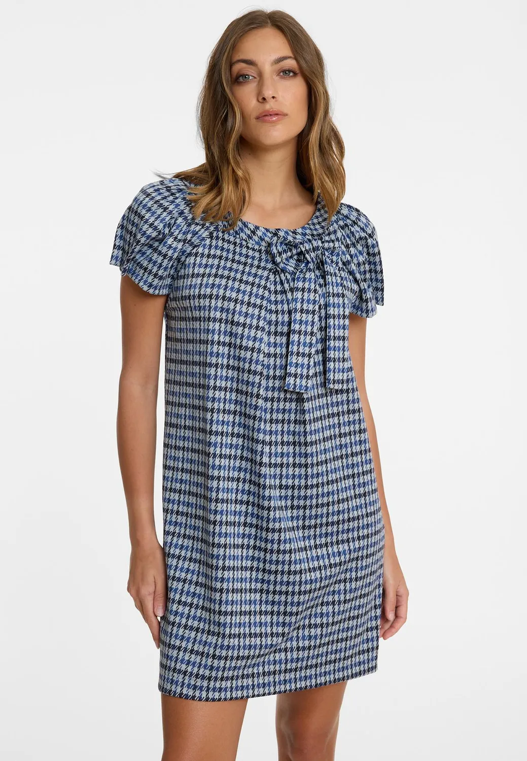 Ana Alcazar Asena mini abito pied-de-poule blu fiocco