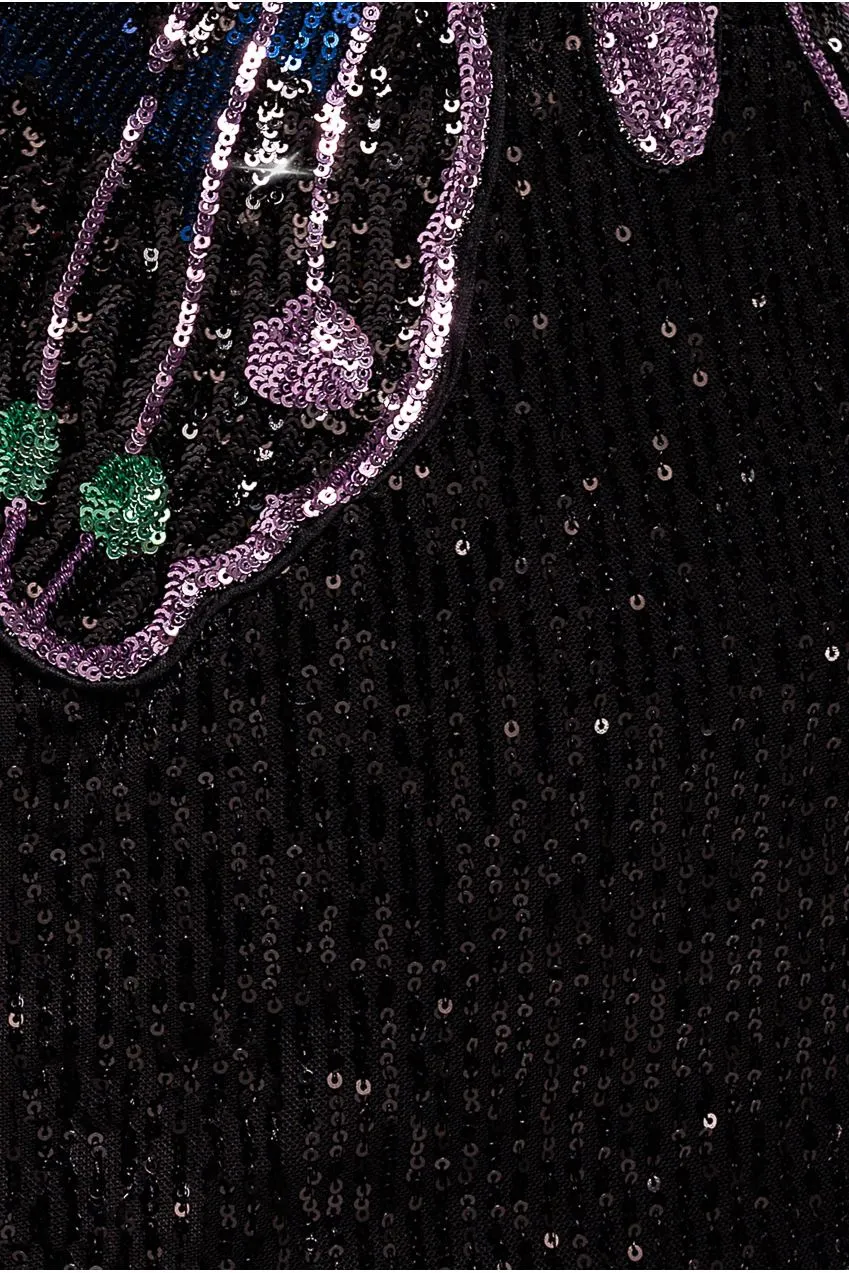 Goddiva Sequin Butterfly Front Split abito maxi nero paillettes