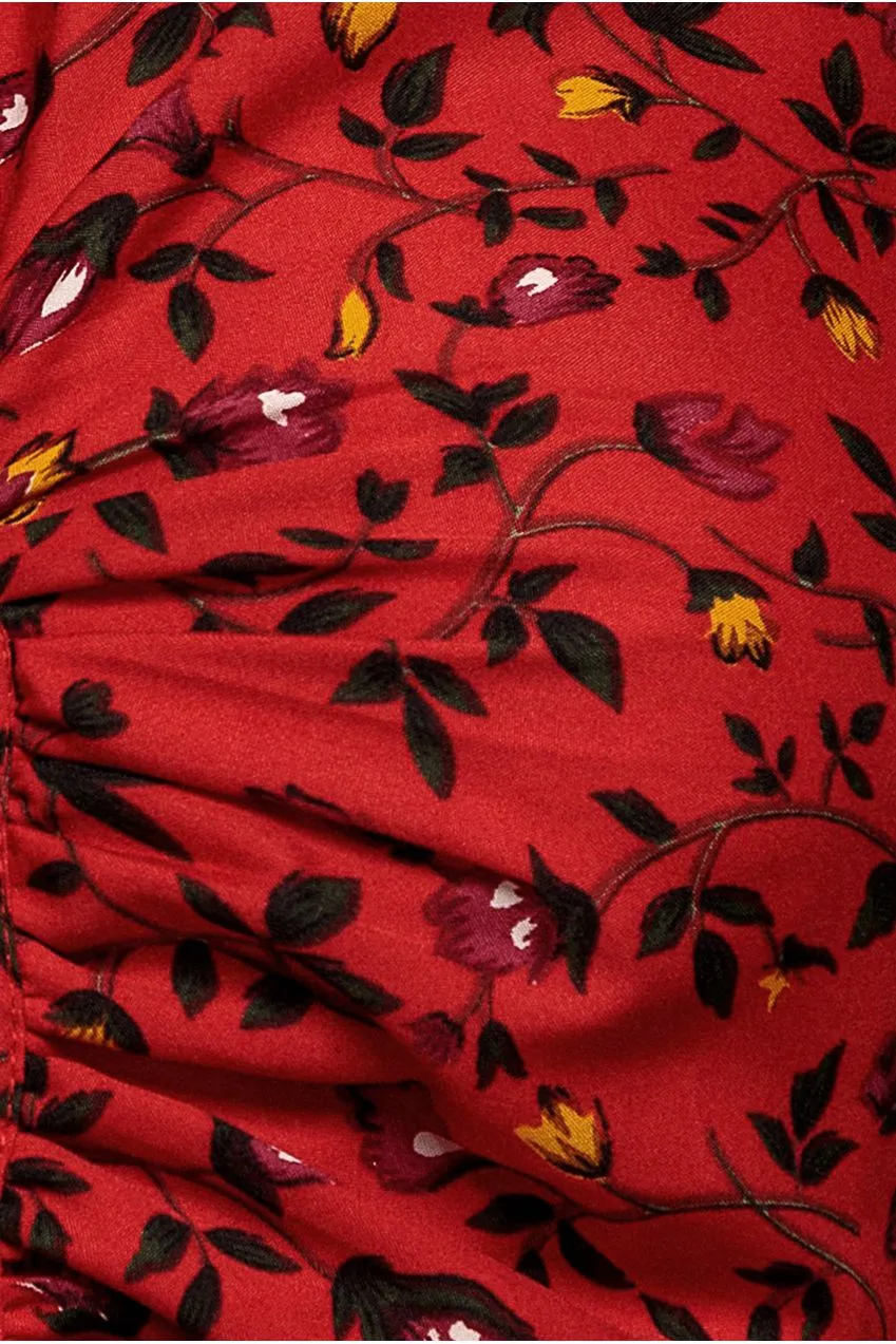 Goddiva Floral Print Abito Camicia Rosso Midi Floreale