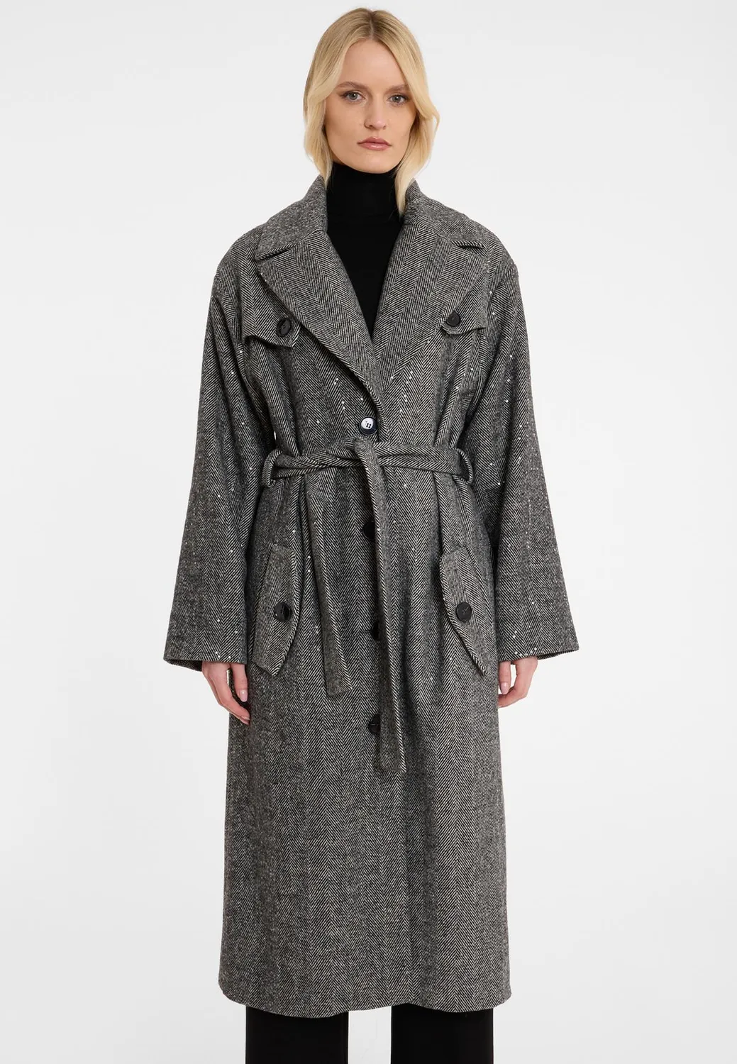 Ana Alcazar Abada cappotto lana spigato nero