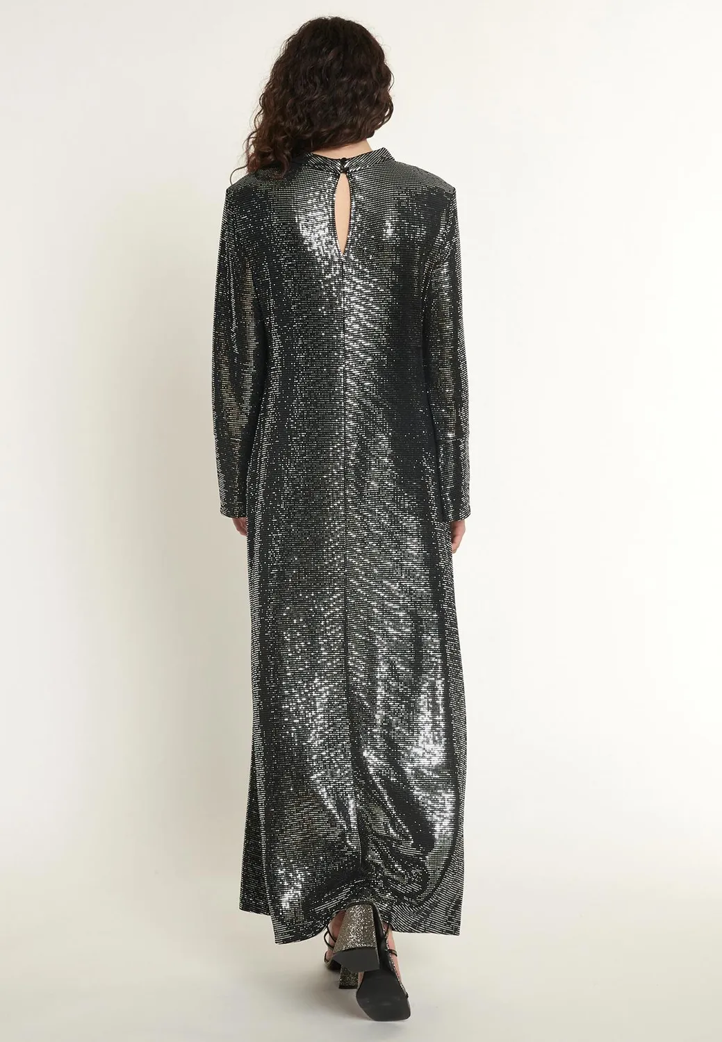 Ana Alcazar Ofrosa abito lungo argento paillettes maxi