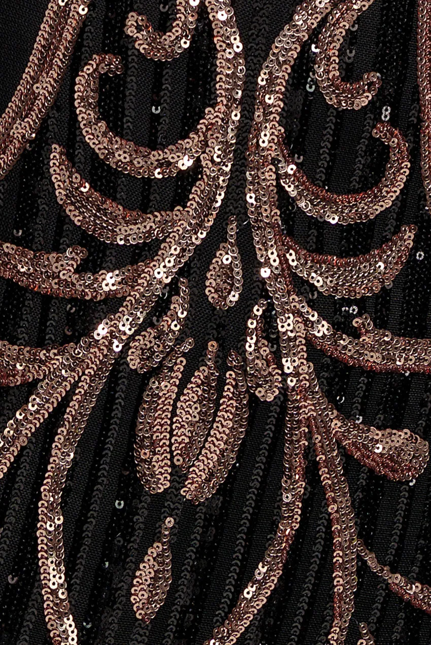 Goddiva Plus Sequin Mesh abito midi nero paillettes scollo V