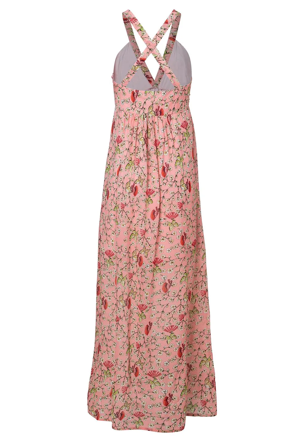 Ana Alcazar Wavea abito maxi rosa fiori scollo V