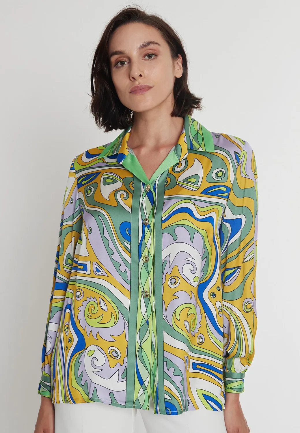 Ana Alcazar Pebely camicia satin fantasia verde