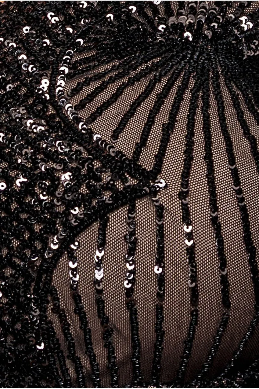Goddiva Plus Starburst Sequin maxi abito nero
