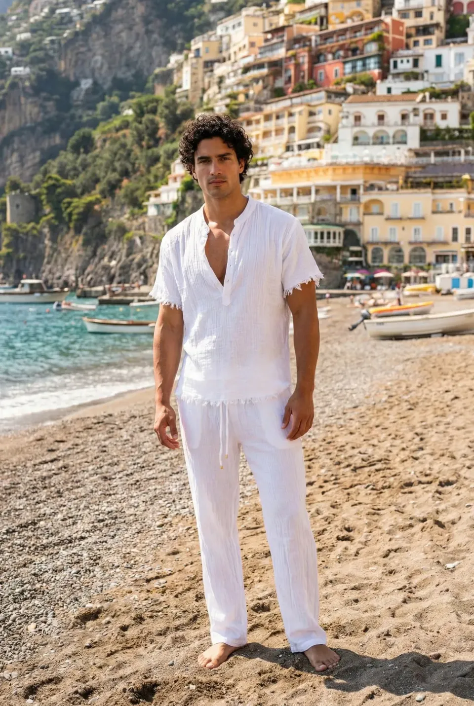 Antica Sartoria Positano FC321 t-shirt uomo blu cotone lino