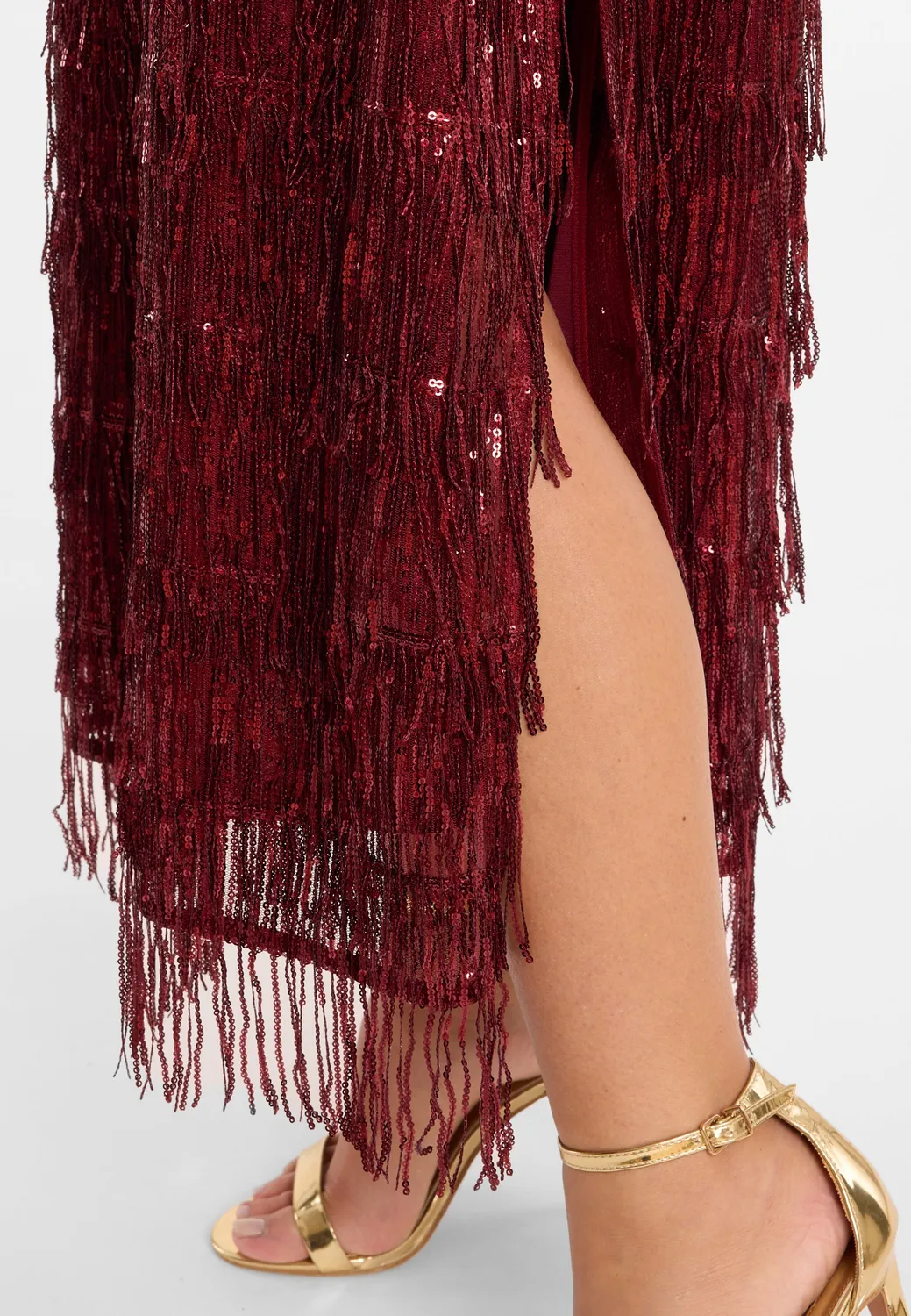 Ana Alcazar Cebi abito paillettes bordeaux frange