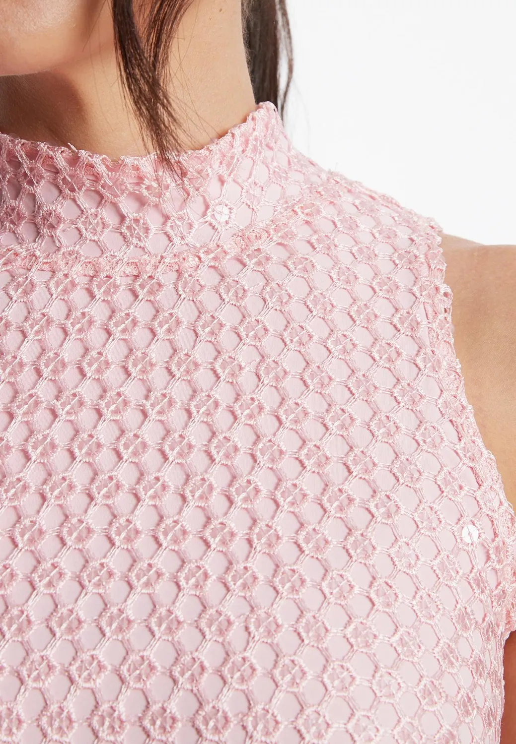 Ana Alcazar Zadora top pizzo rosa smanicato