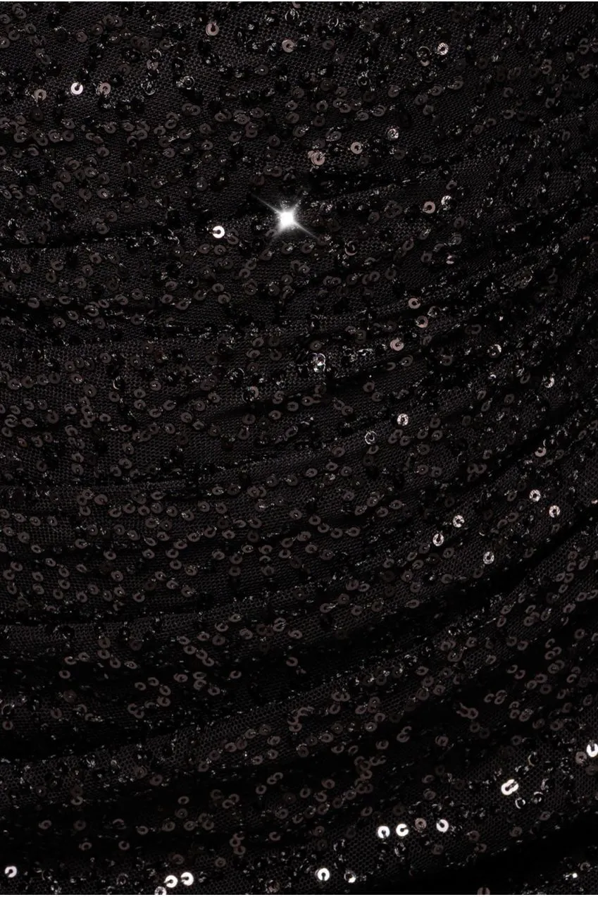 Goddiva Sequin Cowl One Shoulder abito midi nero