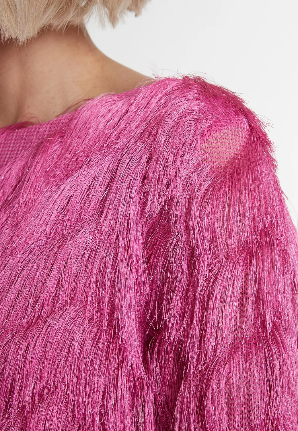 Ana Alcazar Macia top frange rosa zigzag