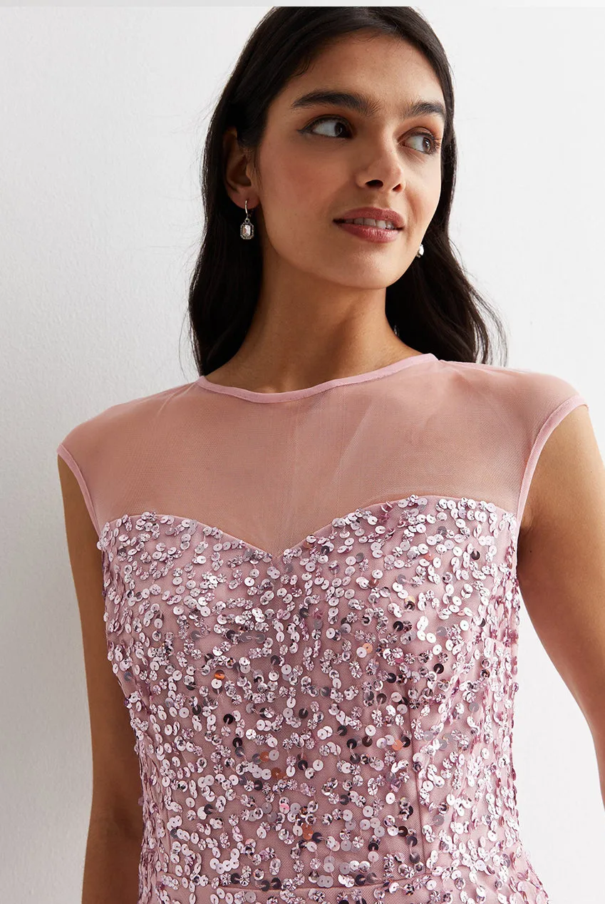 Gini London Blush Ombre abito paillettes rosa lungo