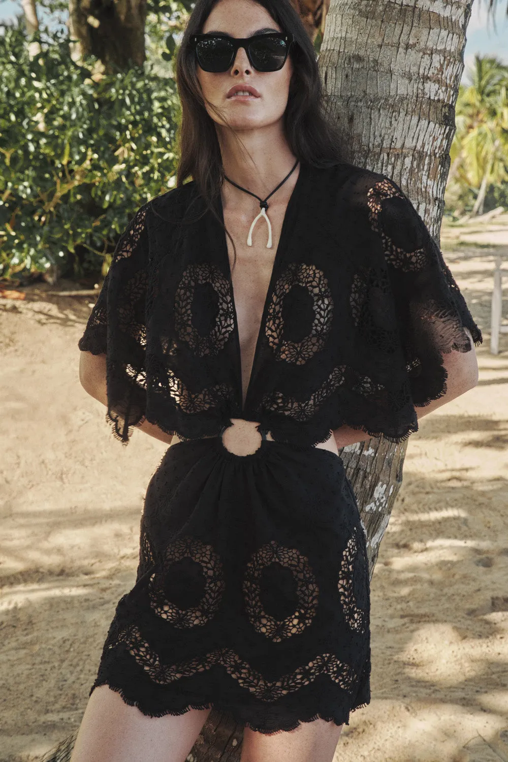 Johanna Ortiz Paradise mini abito cotone nero traforato