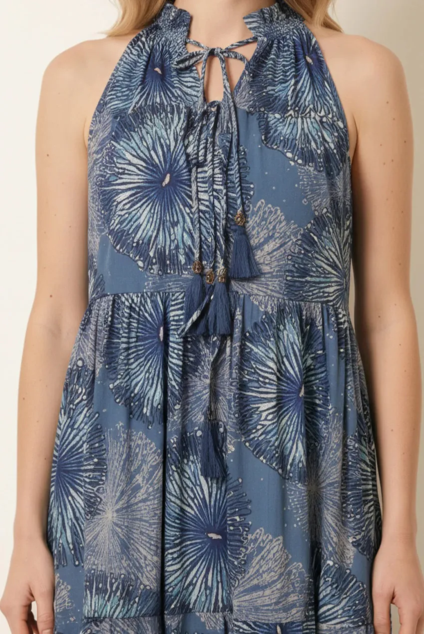 Blue Vanilla abito maxi royal blue scollo alto senza maniche
