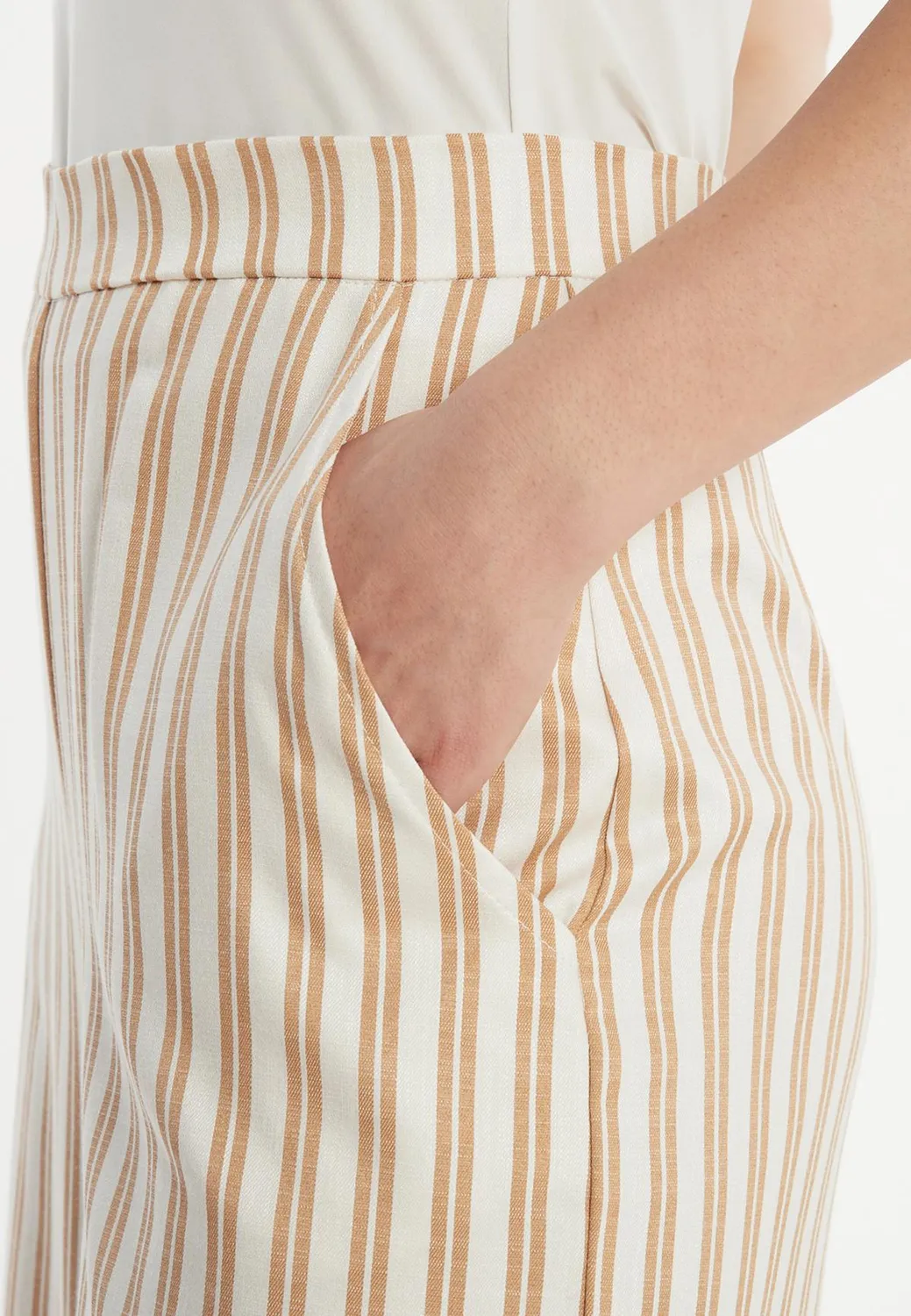 Ana Alcazar Zatila culotte viscosa bianca riga beige