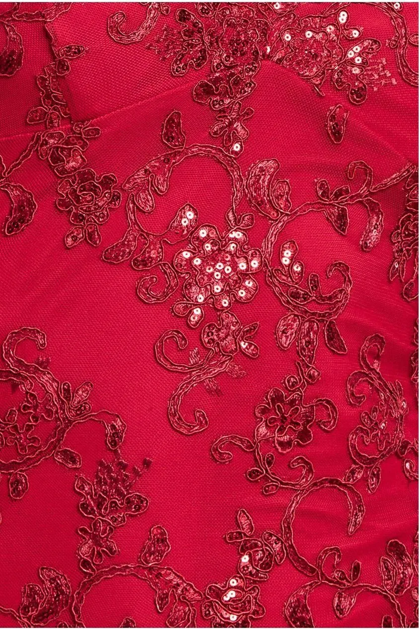 Goddiva Scalloped Lace abito maxi rosso in pizzo