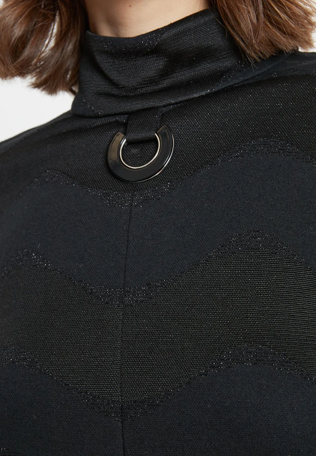 Ana Alcazar Sapora top lungo nero lurex collo alto
