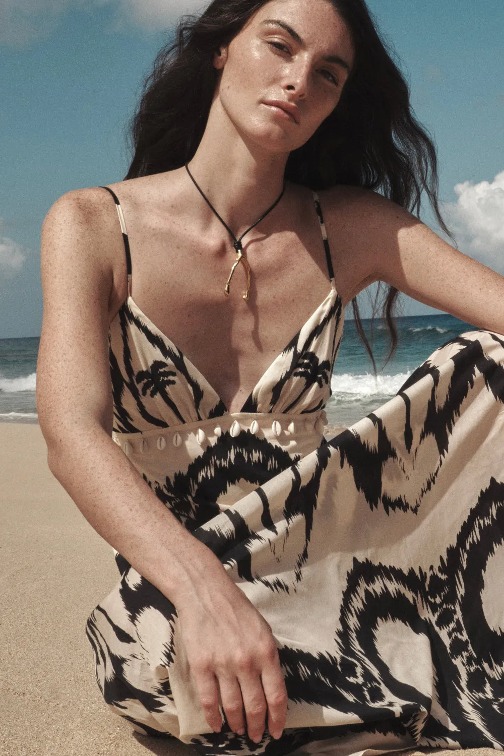 Johanna Ortiz Zea Palm maxi abito cotone ecru nero