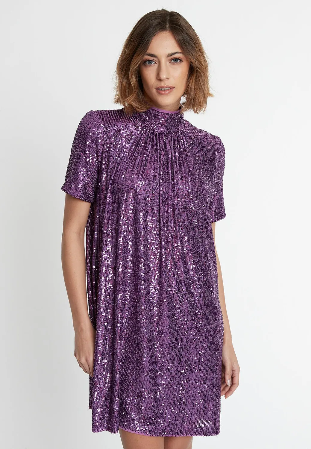 Ana Alcazar Salena abito paillettes viola