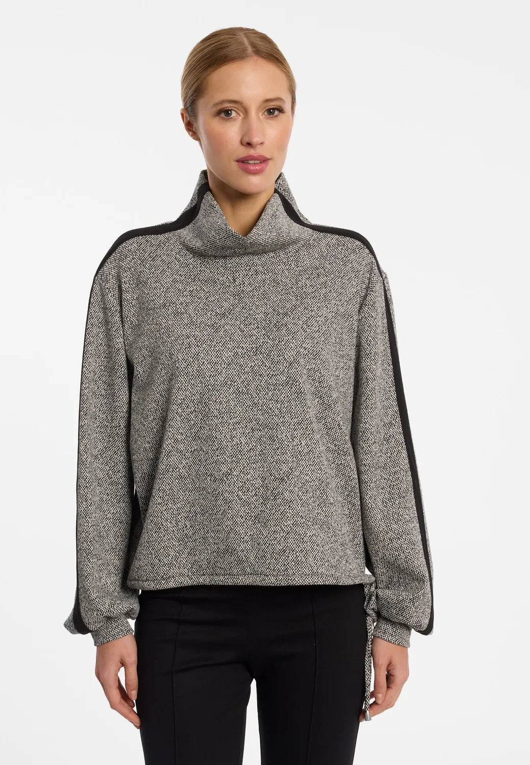Ana Alcazar Efilaria maglione tweed collo a scialle nero