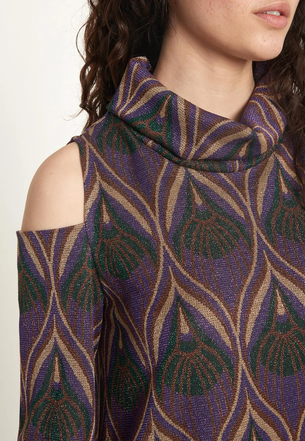Ana Alcazar Otory abito trapezio lurex viola