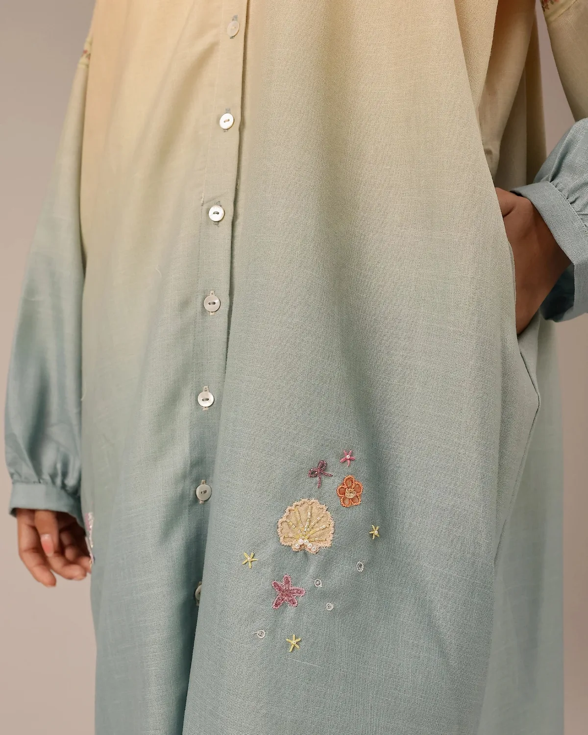 Our Dve Sorbet Abito lino avorio grigio smock