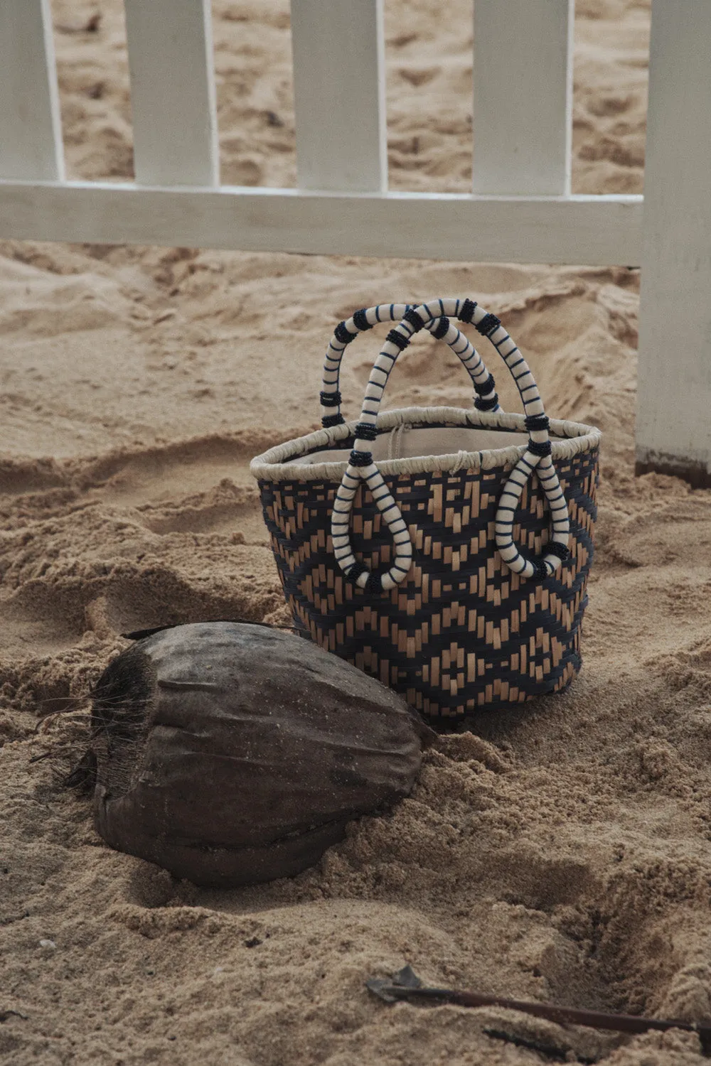 Johanna Ortiz Heritage borsa secchiello mini ecru blu