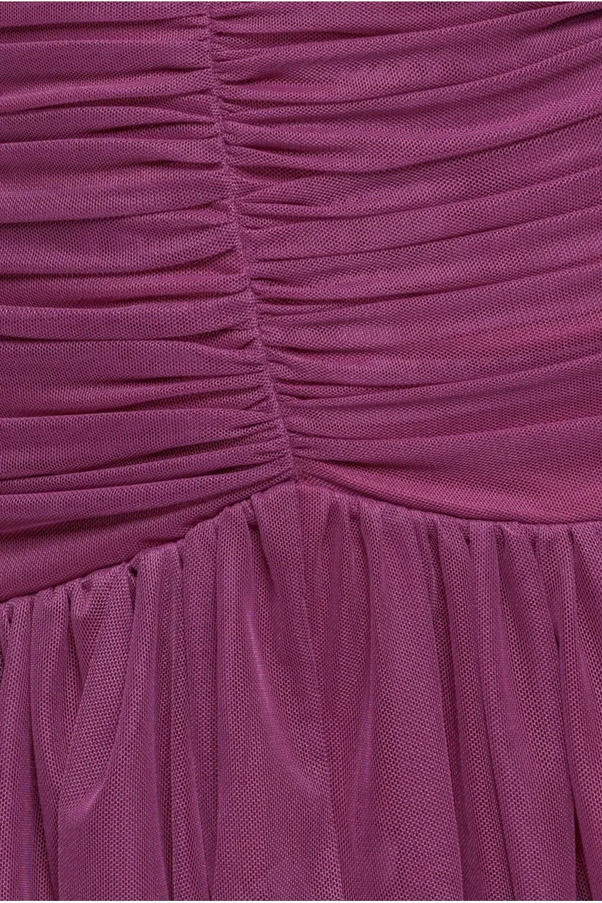 Goddiva Tiered abito berry scollo a V gonna asimmetrica