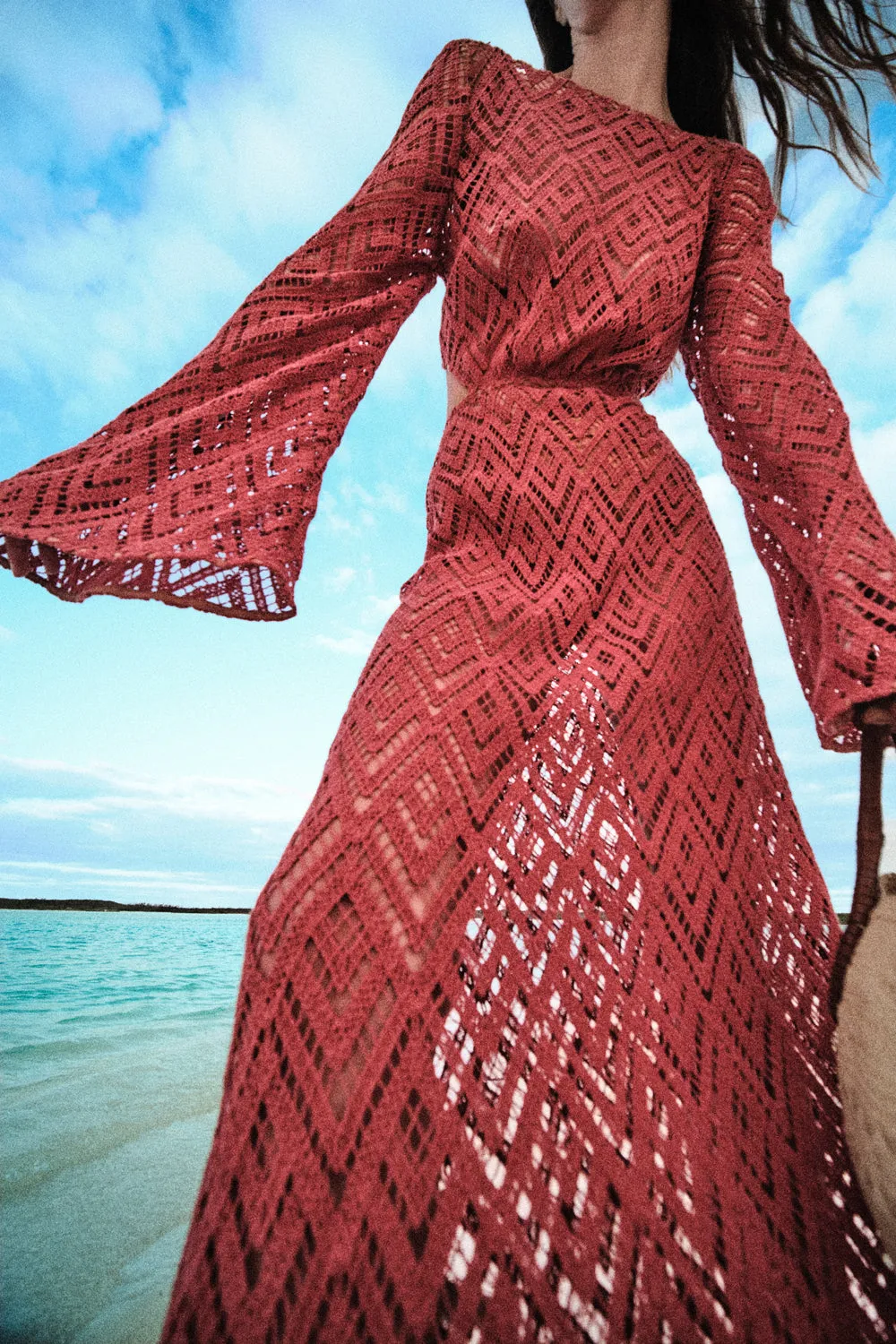 Johanna Ortiz Whale Tail Under The Sea abito copricostume marsala