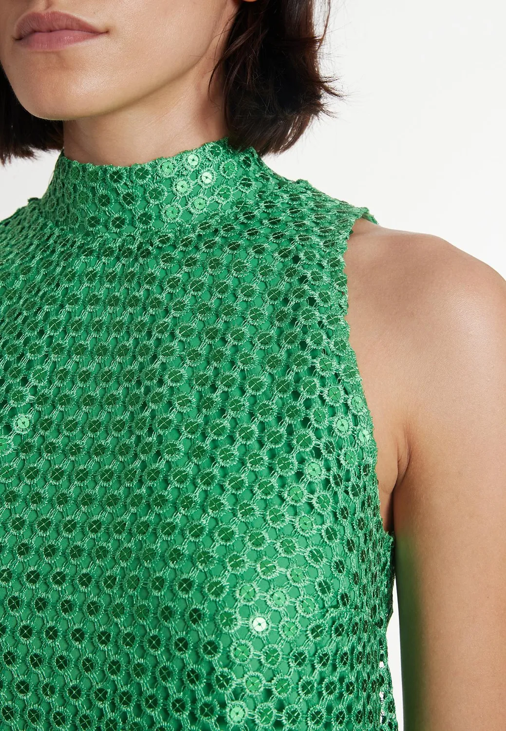 Ana Alcazar Pacira top paillettes verde senza maniche