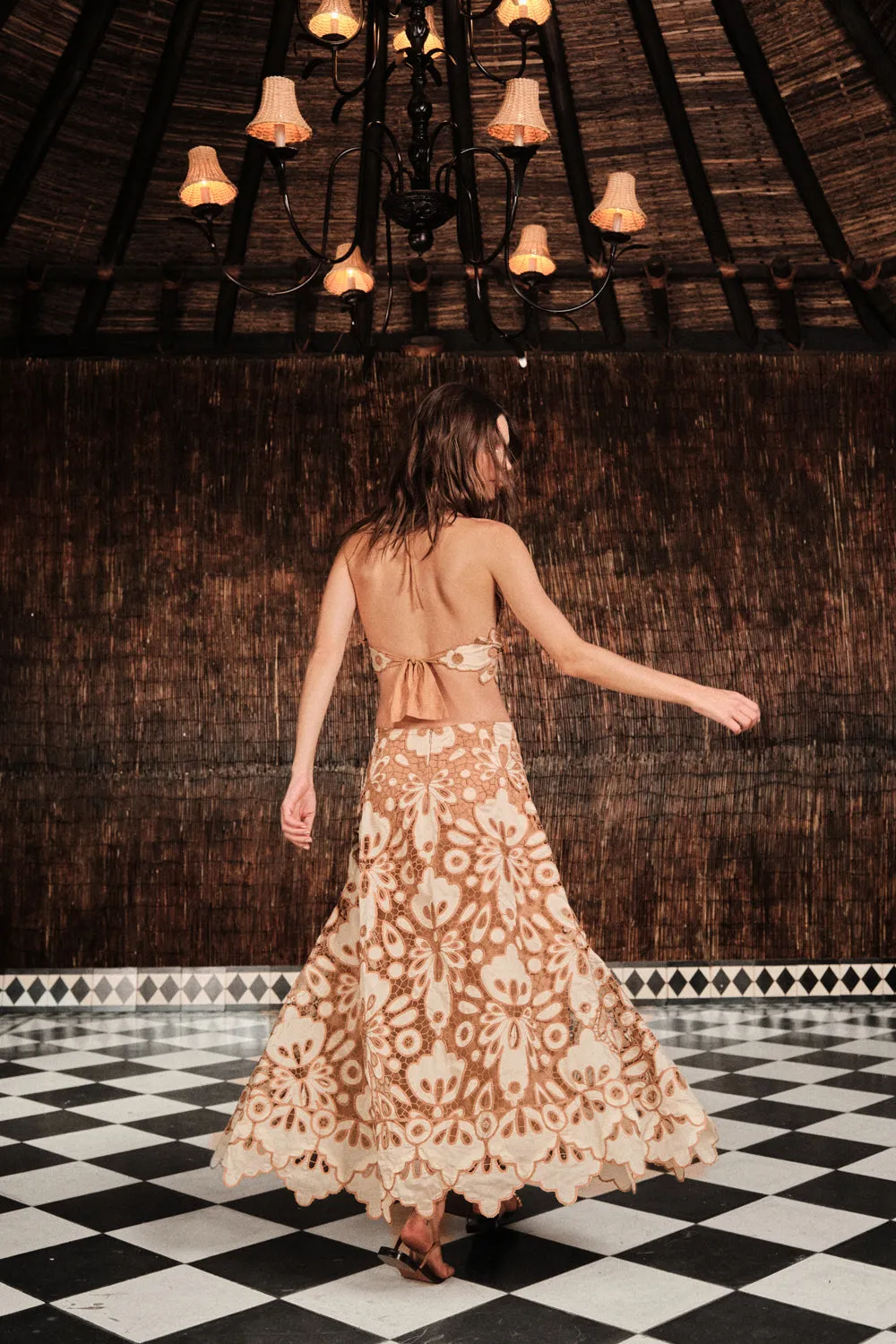 Johanna Ortiz Morning Groove abito midi ecru pizzo
