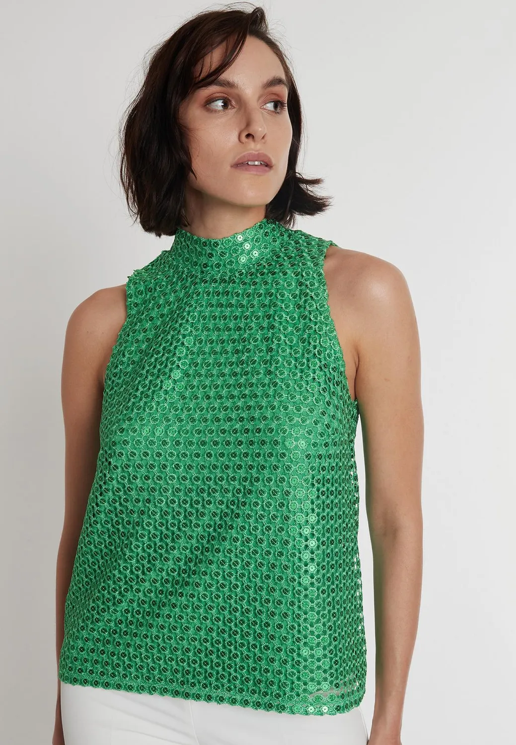 Ana Alcazar Pacira top paillettes verde senza maniche